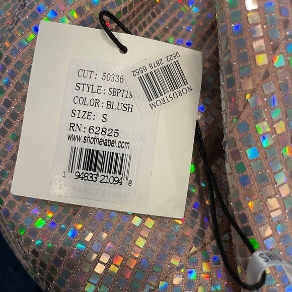 NWT SHO BY TADASHI SHOJI Blush Metallic Halter Midi Dress Iridescent Sequin Sz.S - Picture 3 of 9